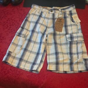 Plaid Cargo Shorts for Kids - Blue and White